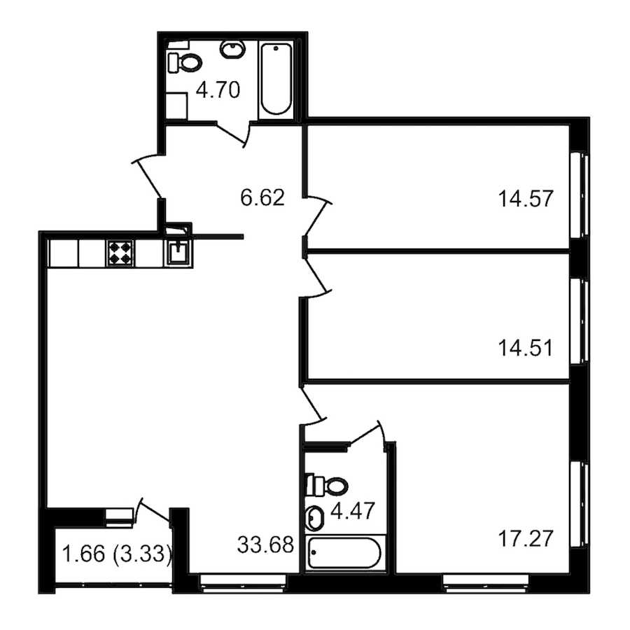 Трехкомнатная квартира в : площадь 99.15 м2 , этаж: 1 – купить в Санкт-Петербурге